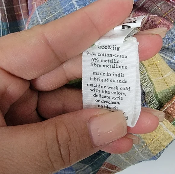 Ace & Jig Cabin Plaid Short Sleeve Top Size XS - Picture 5 of 6